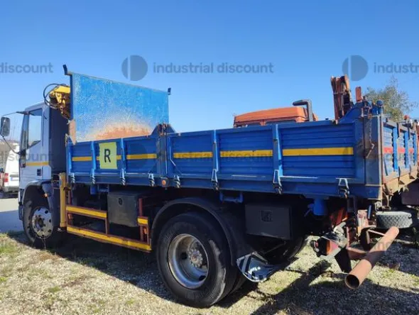8#9387 Camion IVECO Eurocargo 150e80ribaltabile trilaterale con Gru Copma C730