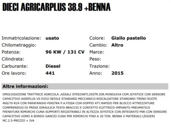 1#4007 Elevatore telescopico a braccio fisso Dieci Agri Plus 38.9 VS