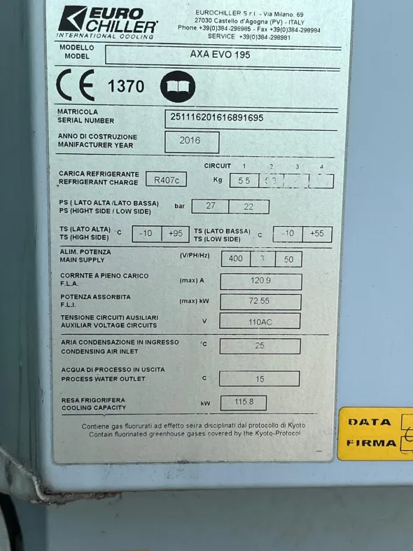 Frigorifero EUROCHILLER AXA EVO 195 e Scambiatore