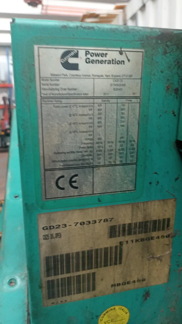 GRUPPO ELETTROGENO 500KW CUMMINS GASOLIO