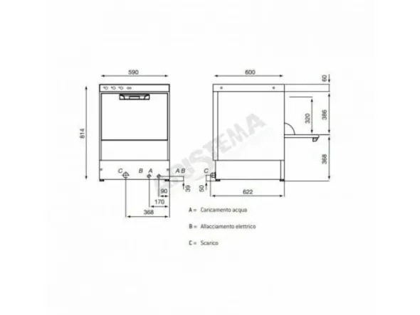 Lavastoviglie 26 lt. - Cesti 500x500 mm - Dosatori inclusi