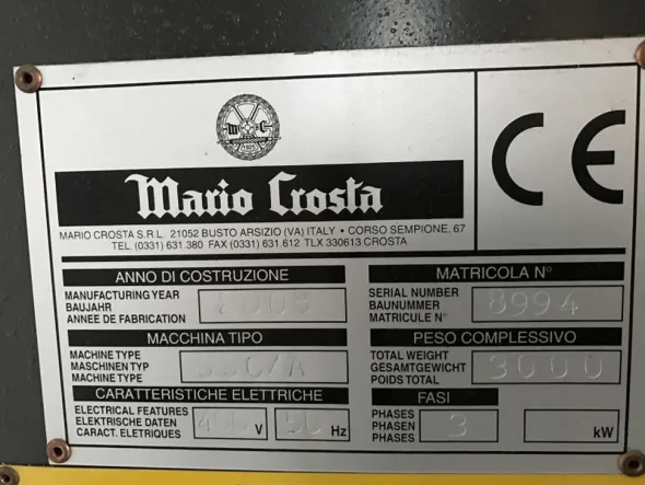 Mario Crosta Shearing Machine 2008 Nuovo funziona solo 1000 ore