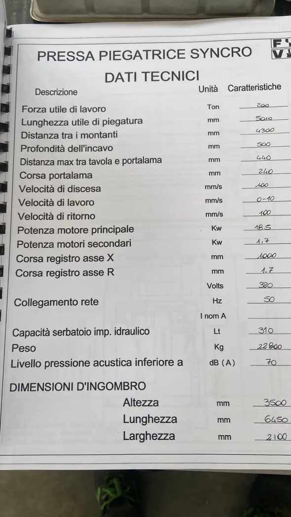PIEGATRICE SYNCRO VIMERCATI 5000×200ton