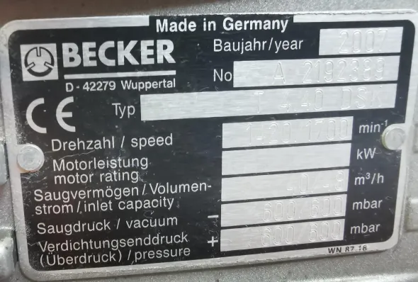 Pompa alto vuoto Becker T4.40 40m3/h 600 mbar