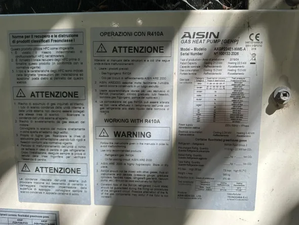 Pompa di calore a gas AISIN GEHP , alimentata a metano