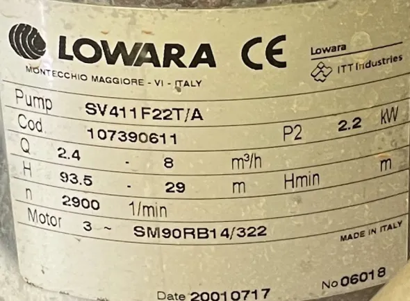 POMPA JOLLY LOWARA 8 mc/h