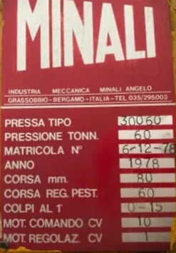 Pressa Piegatrice MINALI 3000 mm X 60 Ton USATA