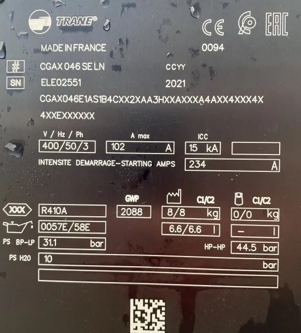 Refrigeratore d'acqua TRANE 131kW in garanzia