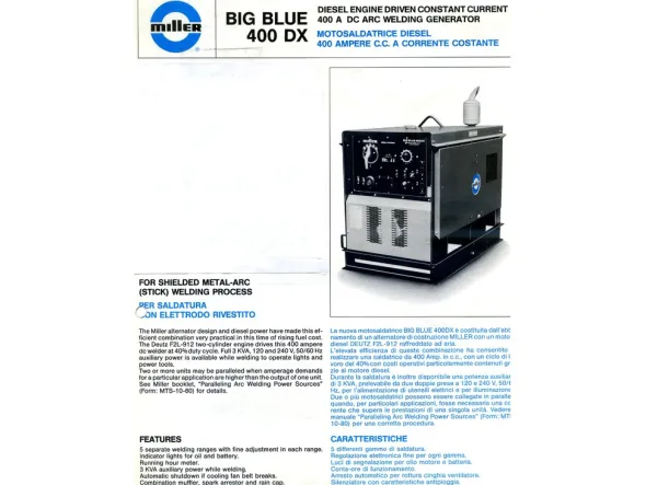 Saldatrice Miller bi blue 400 dx motore deutz carrellata