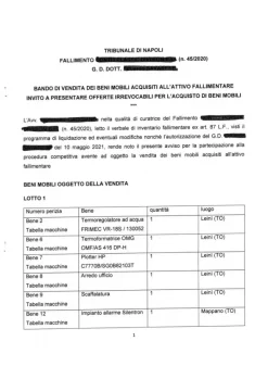 Termoformatrice e altri macchinari e beni mobili